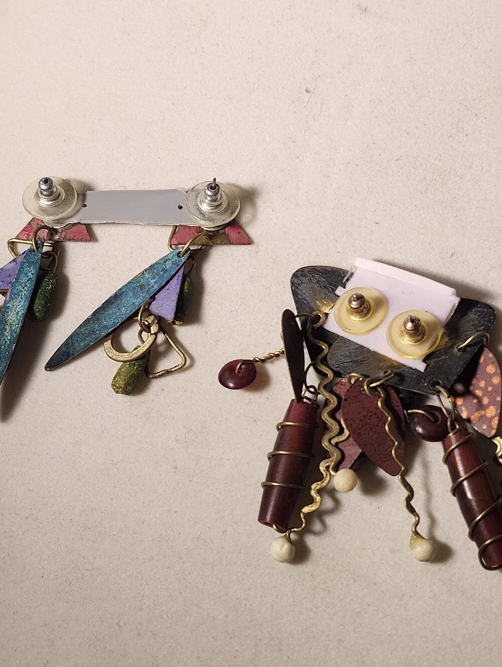 1980s Art Teacher Aesthetic Dangle Earrings Mixed Media Set